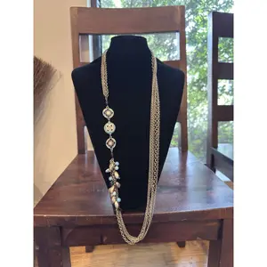 Vintage Chico's Silver Tone Five Strand Enamel Disc Blue & Silver Bead Necklace