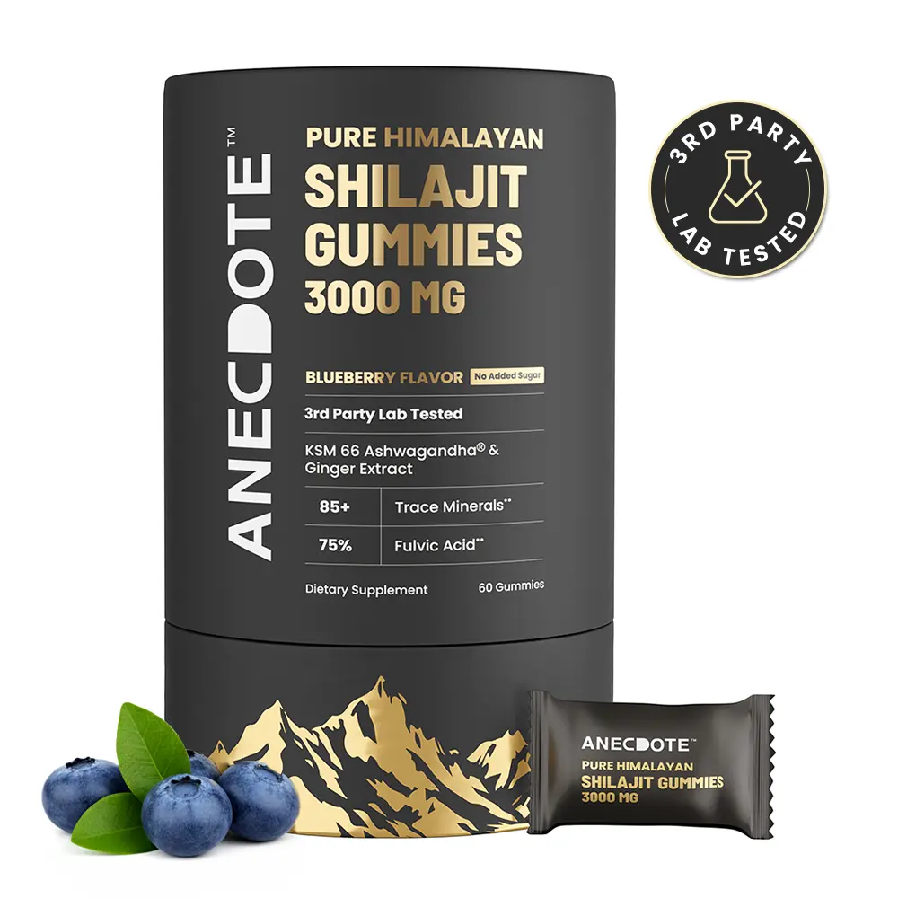 Anecdote Pure Himalayan Shilajit Gummies 3000mg | Boosts Energy & Stamina | Supports Muscle Strength & Recovery | Enhances Nutrient Absorption | 75% Fulvic Acid, 85+ Trace Minerals | Pack of 60 Dietary Supplement