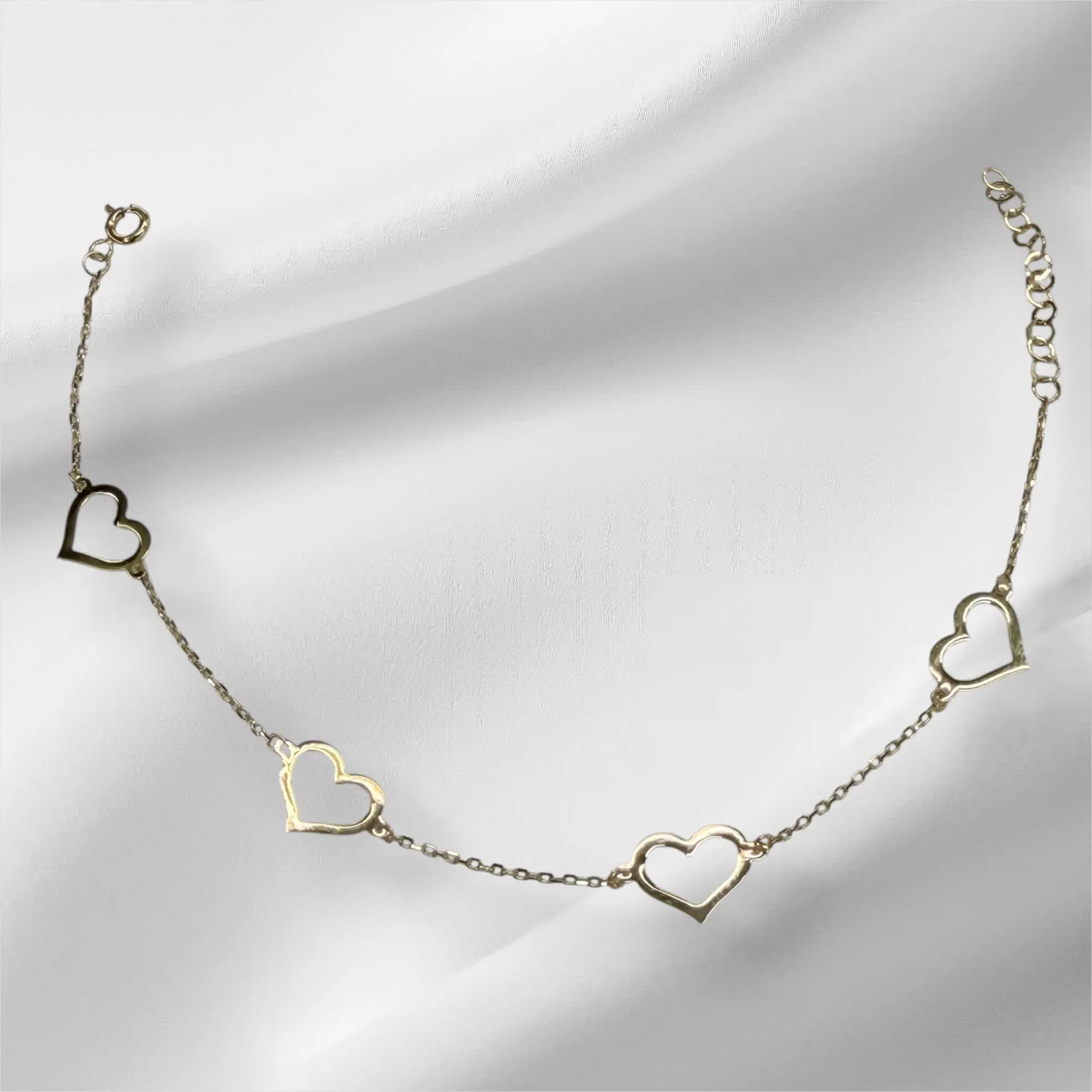 Pulsera rolo de corazones 7” oro 14k