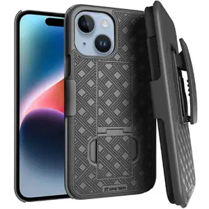 Rome Tech Belt Clip Holster Hybrid Case Cover for Apple iPhone 15 Plus – Rugged Dual-Layer 360° Drop Protection, Non-Slip TPU + PC Armor, Foldable Kickstand, Raised Bezel Screen & Camera Protection, 180° Rotating Belt Clip