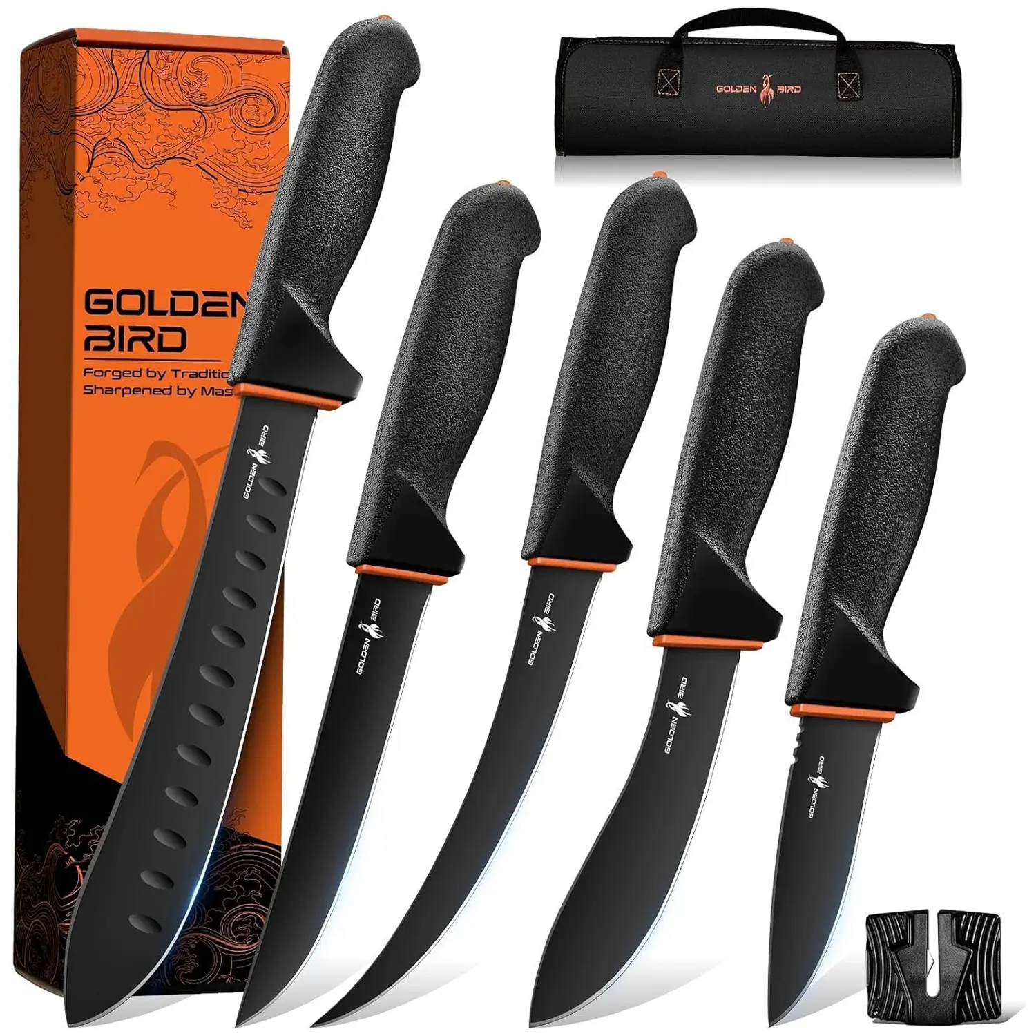 Golden Bird Butcher Knife Set - Non-slip Skinning Knife Set with Roll Bag, Processing Knives Sets - Butcher & Skinning Boning Knives, Gift for Men