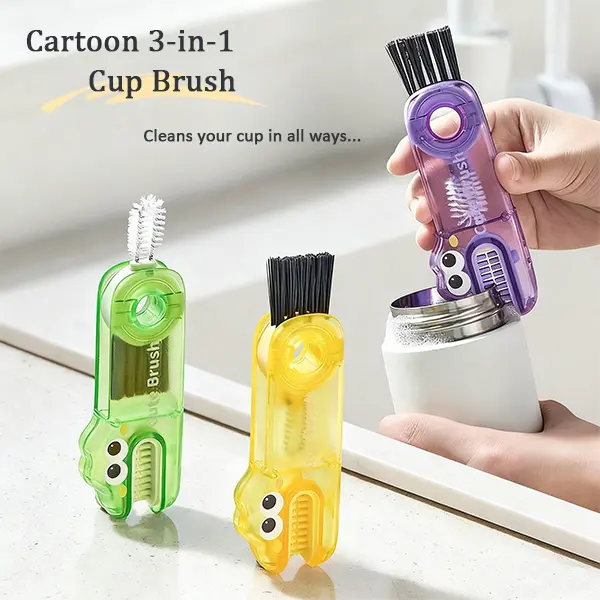 3-in-1 U-shaped cup cleaning brush: A versatile tool for cleaning water bottles, thermos cups, and tea cups, reaching even hard-to-reach crevices.
