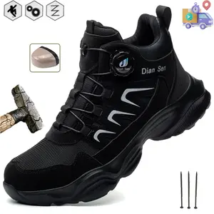 Men Rotary Buckle Work Safety Shoes Anti-smashing Steel Toe Cap Working Boots Indestructible Work Sneakers Construction Shoes ﻿