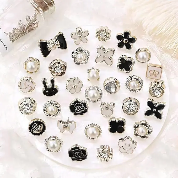 10PCS Pearl Brooch Buttons, No Sew Instant Removable Reusable Cover Up Buttons Pins, Rhinestone Brooch Pins for Women Fashion, Replacement Safety Button(Random style)