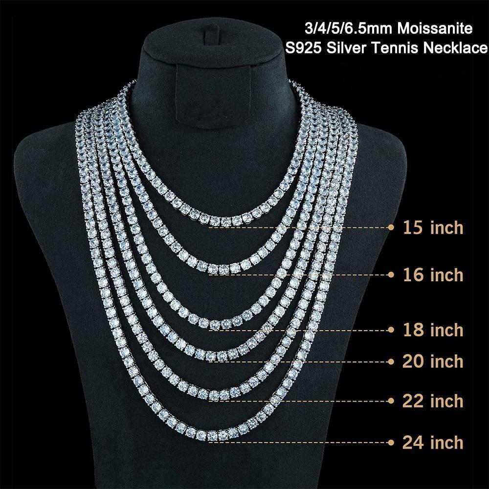 2.5-6.5mm Real Moissanite Tennis Necklace For Women Men D Color Lab Diamond S925 Silver Neck Chain Jewelry With GRA Certificate