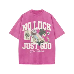 Menswear Vintage Retro Vibe Acid-Washed Graphic T-Shirt with "No Luck Just God" Print
