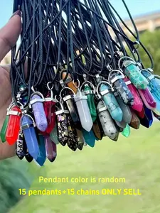 15 Piece Set Multicolor Crystal Pointed Wheel Pendants and Leather Necklace Jewelry Set, Christmas and Thanksgiving Gift, Statement Necklace