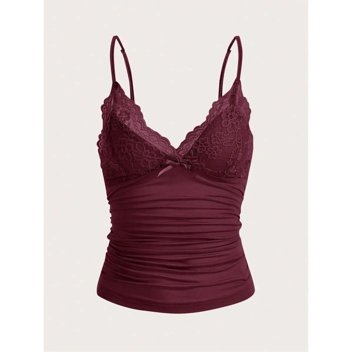 ICON Elegant Solid Contrast Lace Ruched Y2k Cami Top
