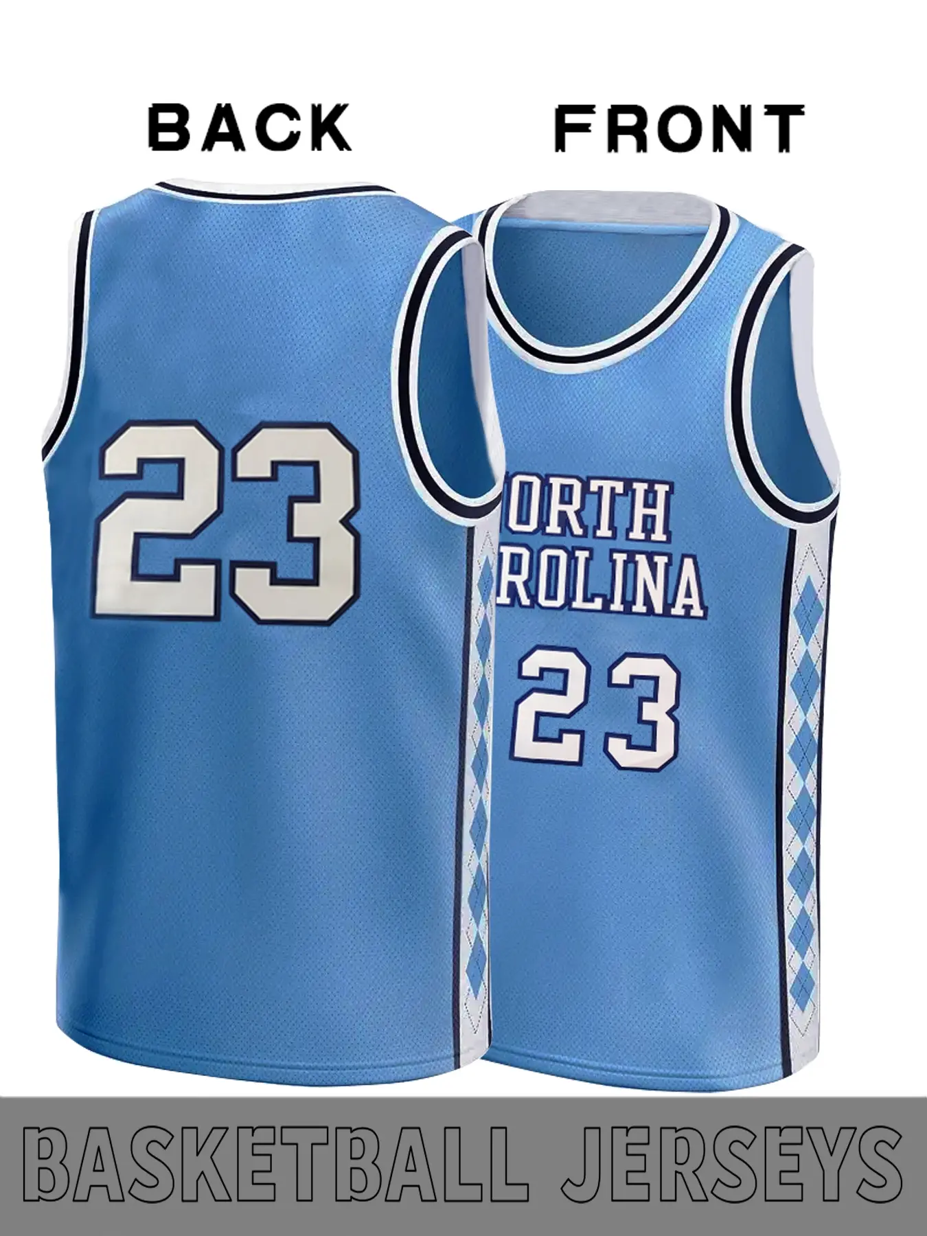 Blue Classic # 23 Basketball jersey, Apparel jersey, Embroidered with the letters "North Carolina" on the front, featuring a retro style campus sports top, suitable for outdoor activities, training, men and women all ye Embroidered Basketball Jerseys