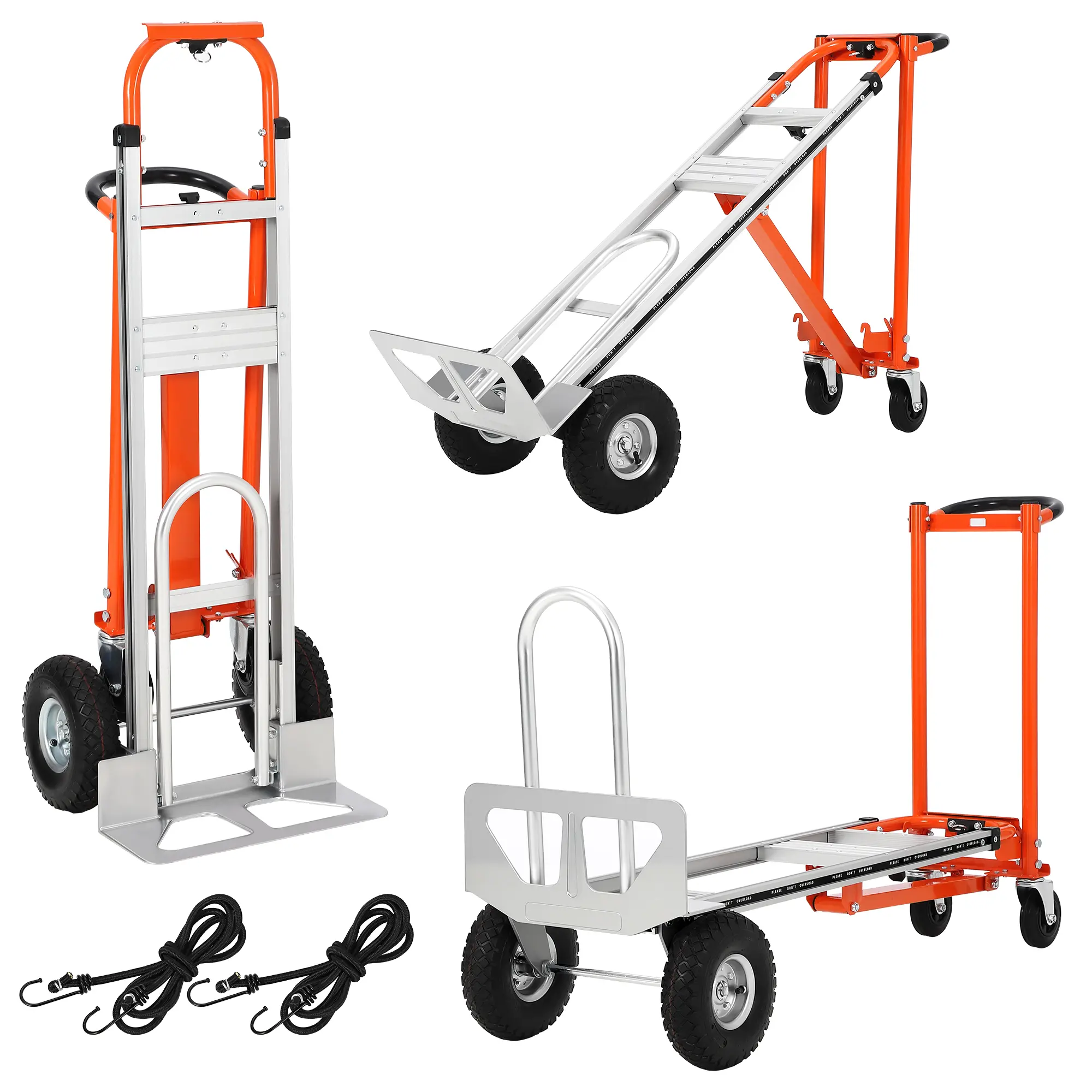 3-in-1 Klappbare Sackkarre, Schwerlast Transportwagen mit Treppensteiger-Rädern, 800kg Tragkraft, umwandelbar mit elastischen Gurten, faltbarer Handwagen für Umzug, Büro, Lager und Supermarkt