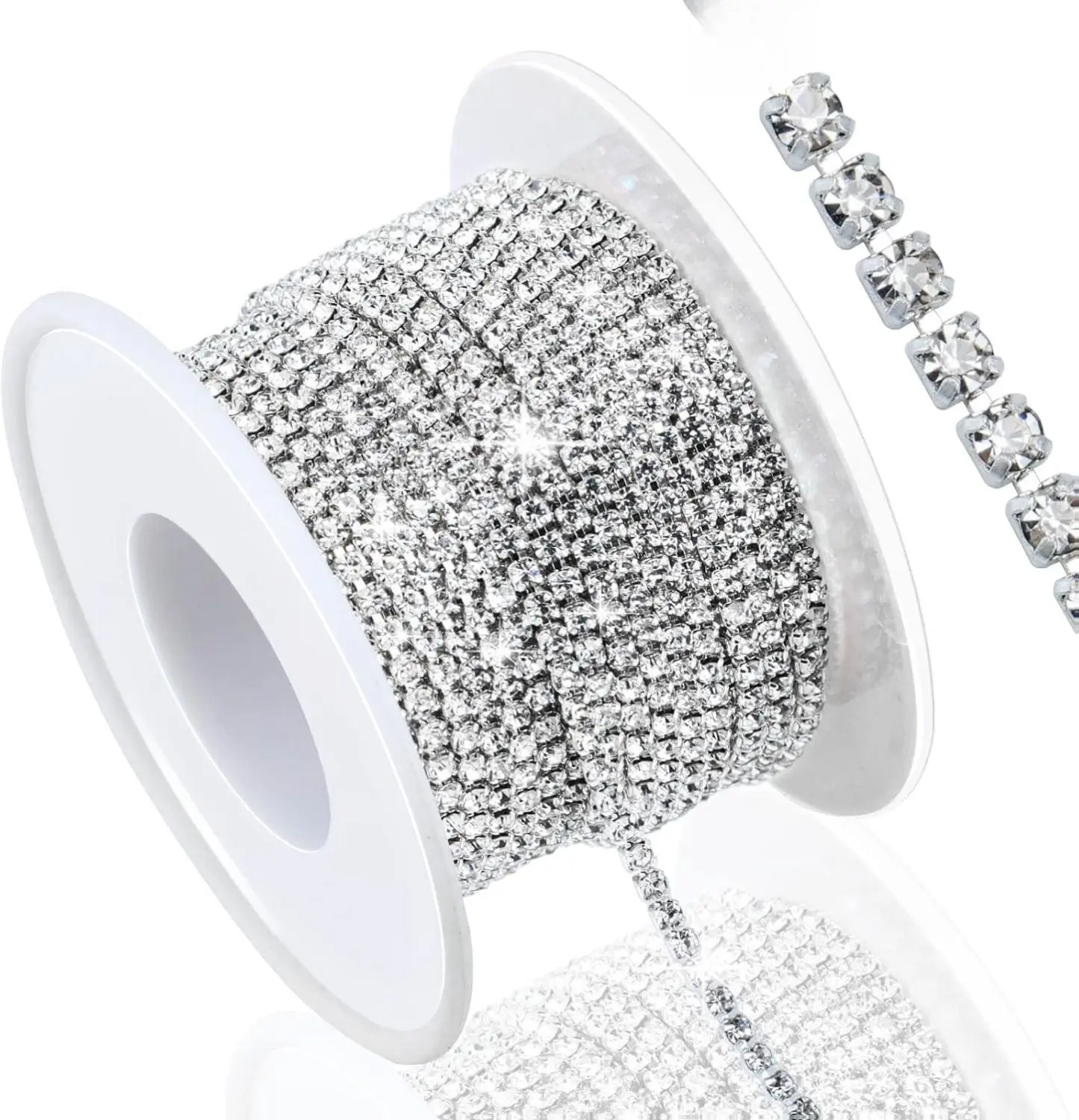 10 Yards 2MM Crystal Rhinestone Close Chain Trim for Sewing Crocs Shoes Clothes Cups SS6 Claw Rhinestone Chain for Craft Jewelry Wedding Bouquet DIY Decoration Silver