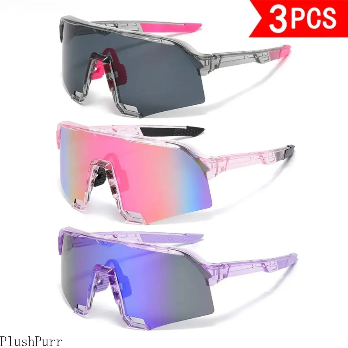 Men's 3-Pack Oversized Colorful Sports Sunglasses for Outdoor Cycling with UV400 Protection and HD Coating, Outdoor Cycling Eyewear, Sun Protection, Hd Lens, 3-Pieces, 3-Lens Sports Eyewear tiktokshopbacktoschool