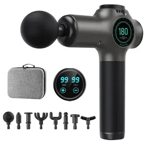 Massage Gun Deep Tissue, Handheld Electric Muscle Massager, High Intensity Adjustable Percussion Massage Device for Muscle Relaxation, with 8 Attachments & 99 Speed(Grey）