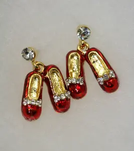 Dorothy's Iconic Ruby Slippers Enameled Red Post Earrings with Crystal Bows Wizard Of Oz Style Sparkle Earrings for Adults
