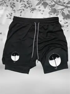 The City with Snow Print 2 in 1 Running Workout Shorts for Men Gym Performance Compression Shorts with Phone Pocket Towel Loop Athletic Activewear