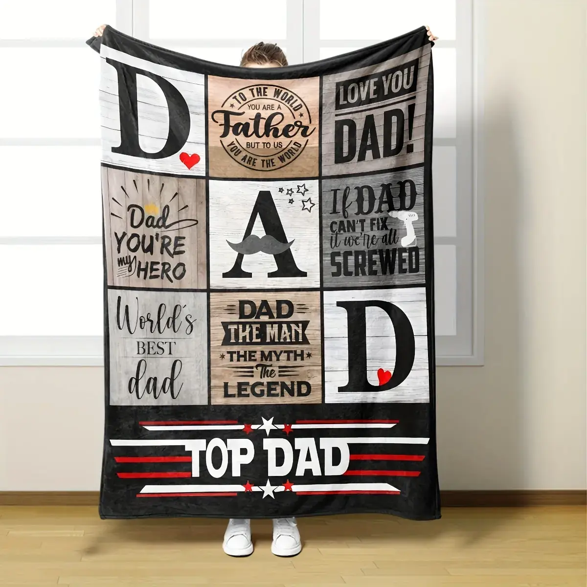 High-Polyester 280g Flannel Dad Throw Blanket - Super Soft, Fluffy Texture, Soft Warming, Feel Cosy, Multi-Use, Modern Unique Print, Machine Washable, Father's Day Gift, Adult Home Room Decor