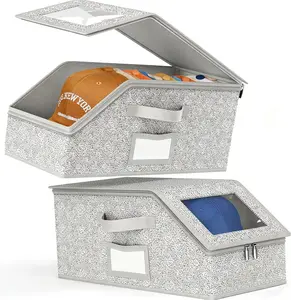 Stackable Hat Storage Boxes for Baseball Caps – Holds Up to 24 Hats, Durable Foldable Closet Organizer, Clear Window Cap Organizer, Space-Saving Wardrobe Storage for Men, Stackable Hat Holder, Home & Dorm Room Storage Solutions