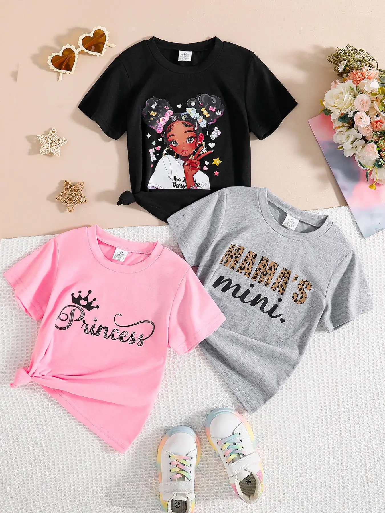 Girl's Letter Print Round Neck Tee, Casual Short Sleeve Crew Neck T-shirt for Summer, Kids Clothes for Daily Wear