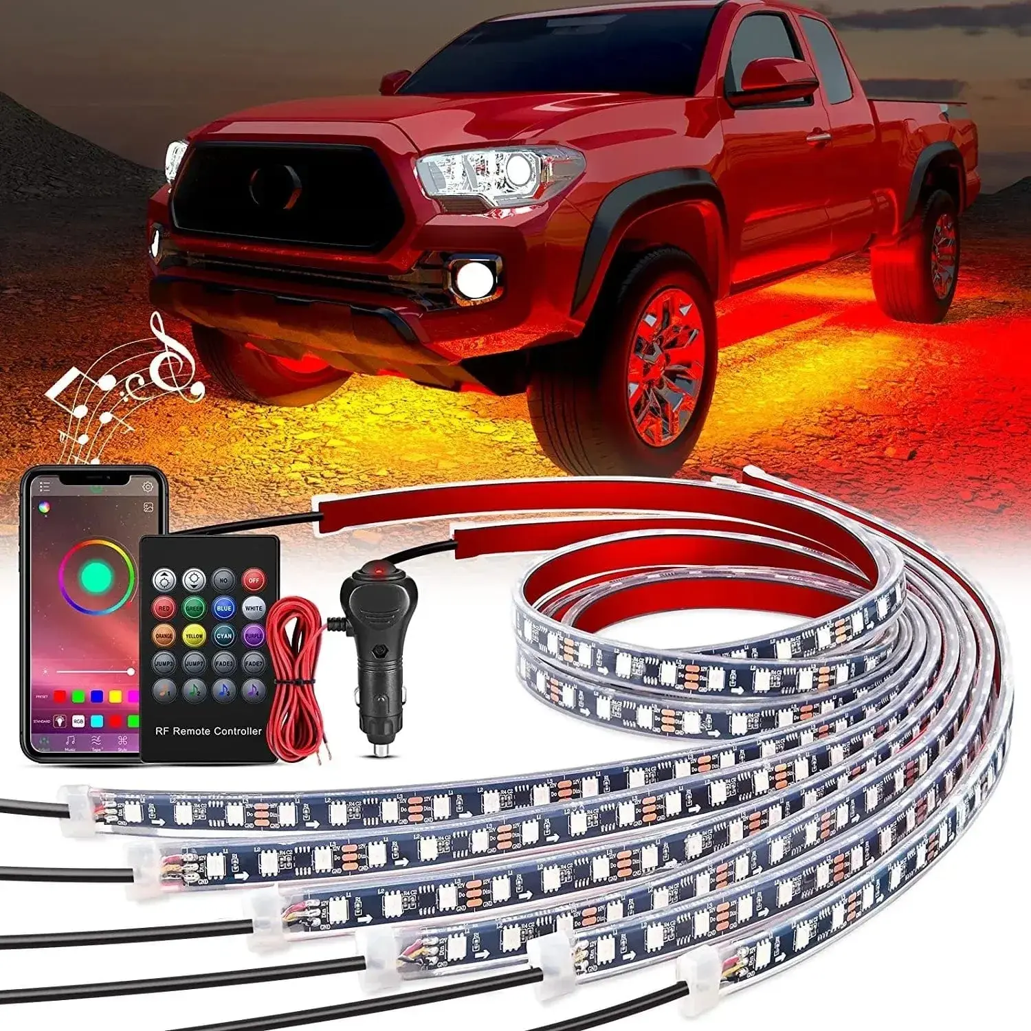 Nilight 300-LED RGB Underglow Neon Strip Lights, 6PCS Flexible Tube Car Accessories with APP Remote Control, Ambient Car Lights Lighting Assemblies & Components, Car Interior Lighting