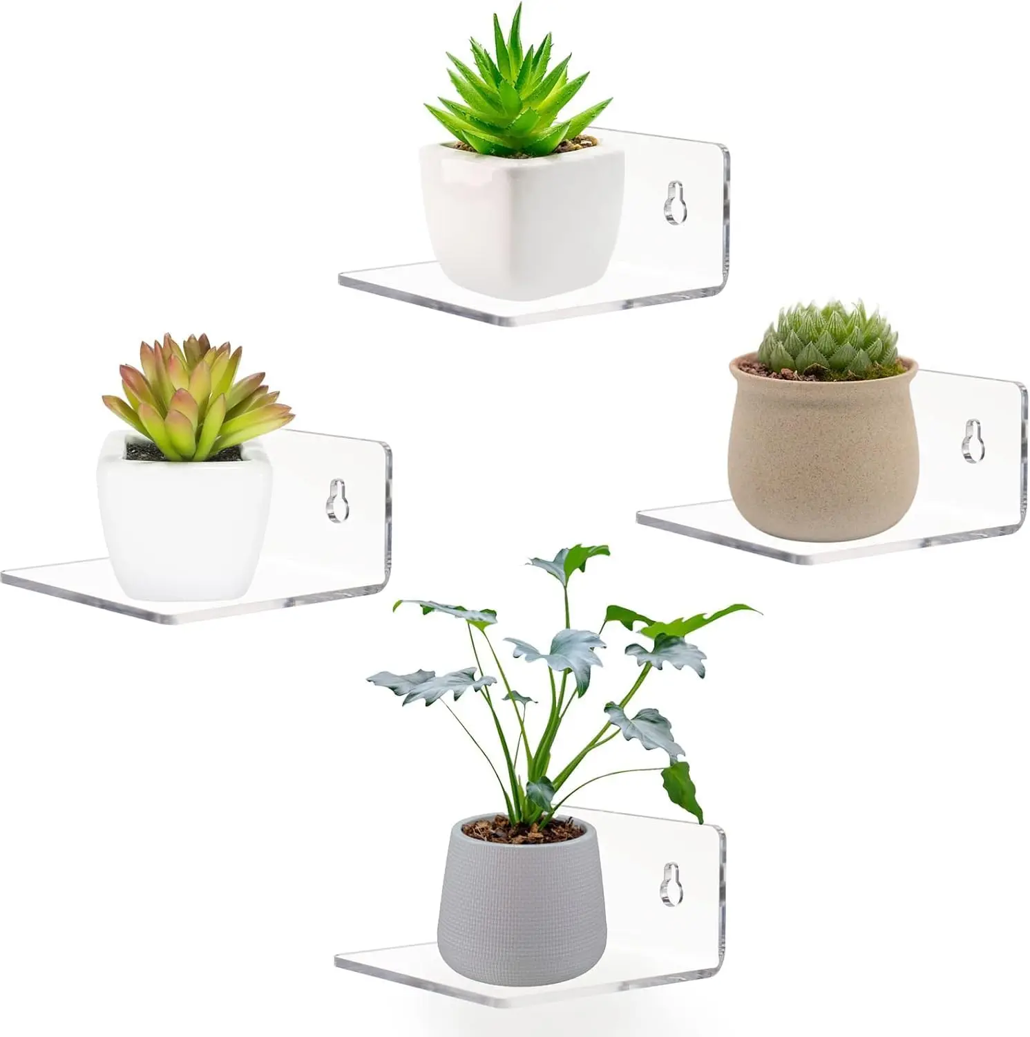 Acrylic Wall Shelves - 4 Pack Acrylic Small Wall Shelves for Storage, Floating Design, Smooth Rounded Edges, Easy Installation Decor Minimalist