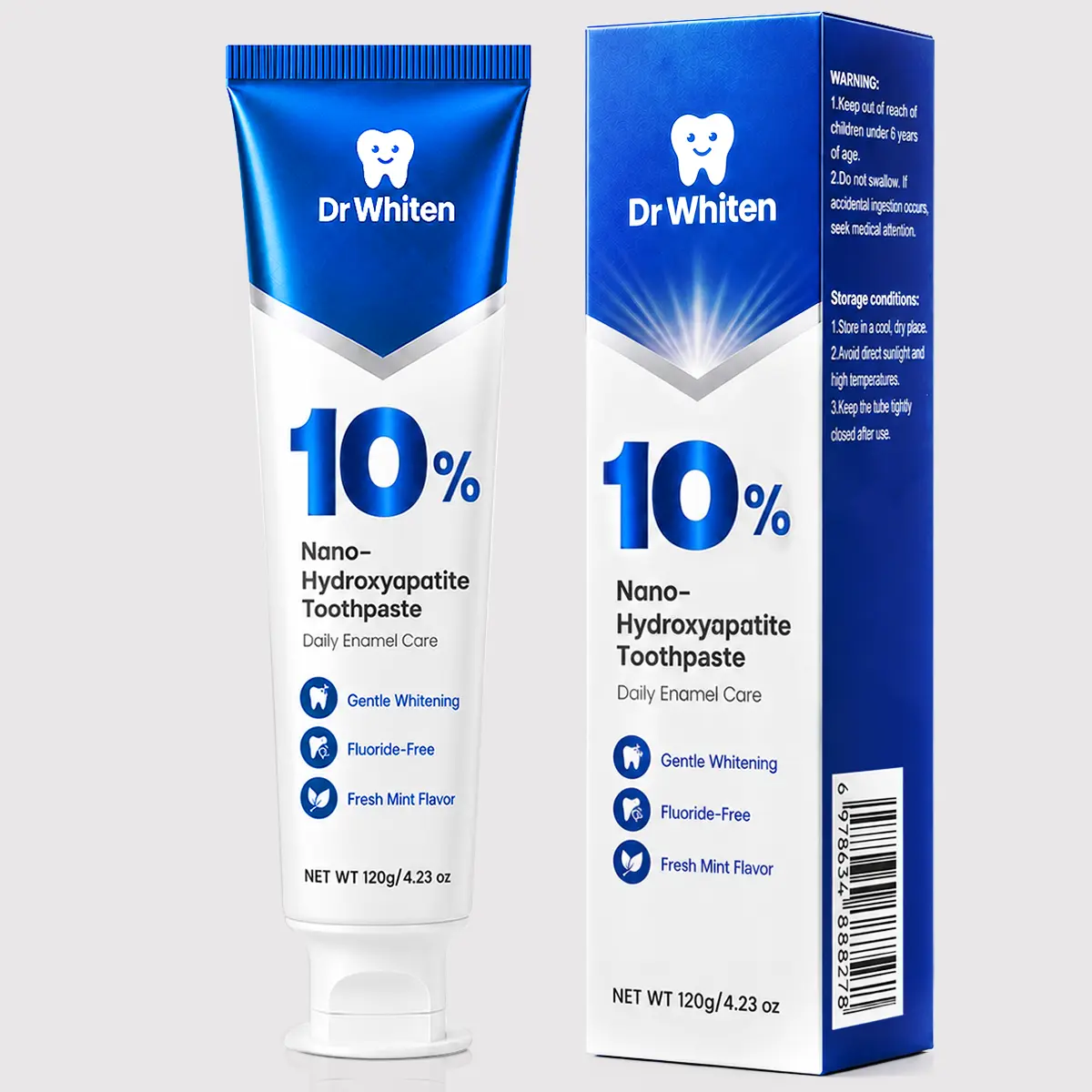 DrWhiten 10% Nano-Hydroxyapatite Toothpaste, 10%nHAP Dentist-Recommended • Enamel Remineralization & Gentle Whitening • Fluoride-Free • Natural Peppermint Flavor • For Sensitive Teeth • Safe for All Ages