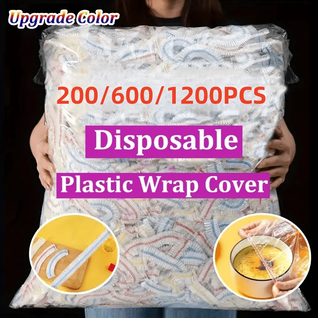1200/600/200pcs Food Grade Plastic Wrap Covers for Freshness, 200/600/1200pcs, Colorful Disposable Food Covers, Fruit and Vegetable Saran Wrap for Kitchen, Picnic, BBQ - Safe for Food Contact