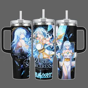 Wistoria Wand and Sword Elfaria Azure Sorceress Anime Tumbler, Stainless Steel Insulated Cup 20oz/40oz with Straw Lid Included, Crystal Magic Full Wrap Design