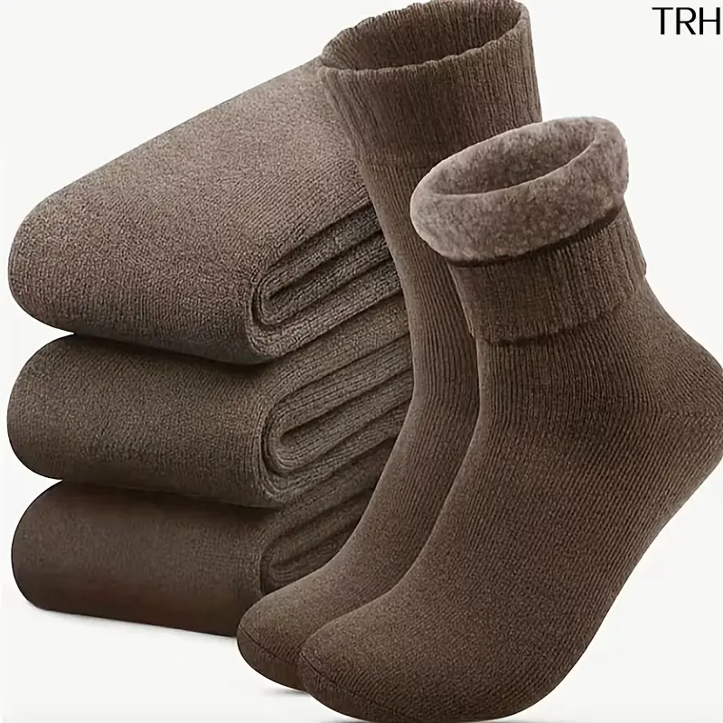 3 Pairs Men's Thermal Fleece Lined Crew Socks, Thick Warm Winter Hiking Socks, Reinforced Heel & Toe Cozy Cold Weather Socks, Stretchy Large Size US 8-11 Outdoor Thermal Socks