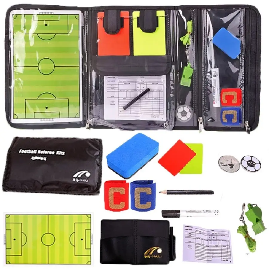 13-Piece Football Soccer Referee Accessories Set for Football Refereeing, Includes Tactical Gear, Tactical Board, Armbands, Pens, Eraser, & Cards, Match Record Book