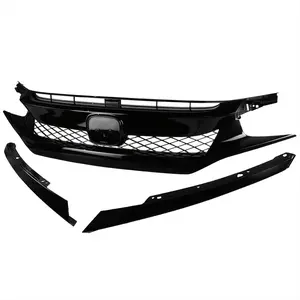 2016-2018 Honda Civic FK8 TR Style Glossy Black ABS Mesh Grille w/ Eyebrows