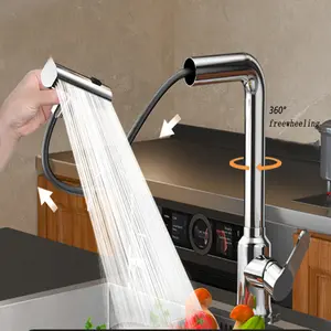 Waterfall Kitchen Faucet with Pull Down Sprayer 1 or 3 Hole Single Handle Stainless Steel Black Commercial Modern Kitchen Faucets with 3 Modes Home Install pot filler kitchen pull-down aerator water Rotatable Pressure Kitchen booster shower anti-splash ti