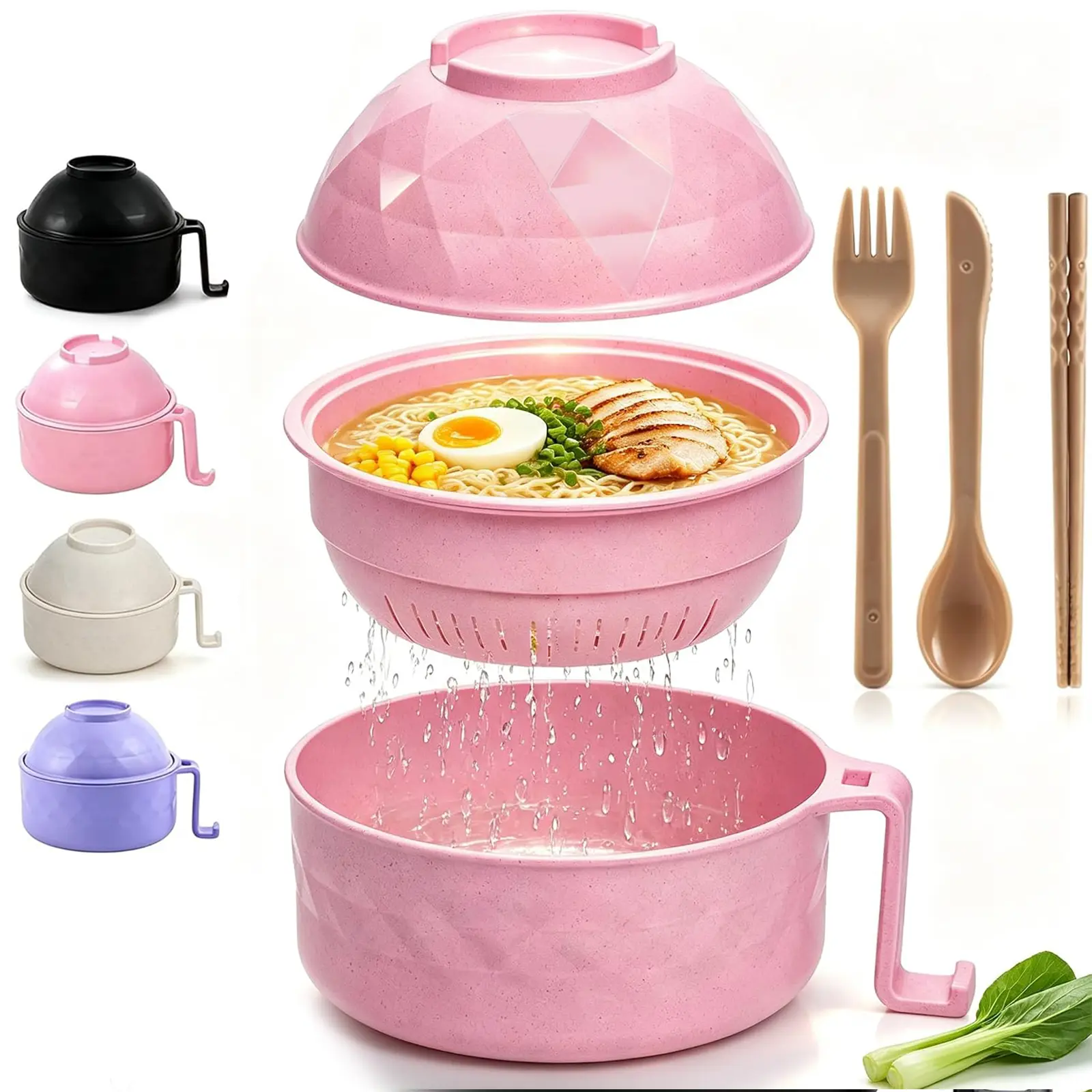 Ramen Cooker Bowl Set(40.58 oz/1200ml) with Chopsticks, Cover, Cutlery-Fast Dorm Meals Tableware Kit,Dinner Sets for College Students,Apartment Kitchen Gadgets Value Pack