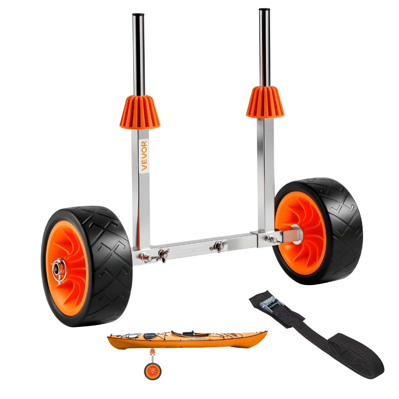 VEVOR Heavy Duty Foldable Kayak Cart on Wheels, 250 lbs Load Capacity Stainless Steel Canoe Dolly, 7.5 in Solid Rubber Tires, Kickstand, Seconds Assembly/Disassembly Paddle Board Trolley for Smooth Rides (Fits Kayaks, Canoes), Heavy Duty Cart, Paddleboard