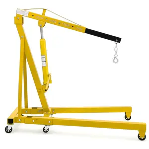 Hydraulic Engine Hoist 2 Ton, Cherry Picker Shop Crane with 6 Casters and Telescopic Boom, 4400 Lbs Heavy Duty Engine Hoist Crane Lift for Garage, Workshop, Automotive Repair, Yellow, Foldable, Steel