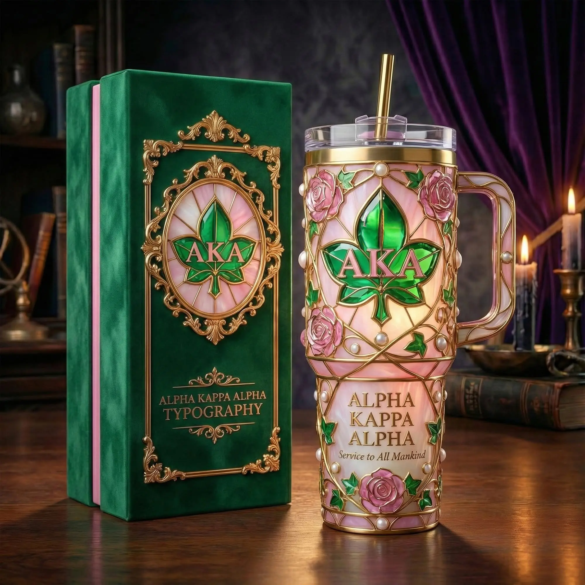Alpha Kappa Alpha (AKA) Stained Glass Rose Sorority Tumbler