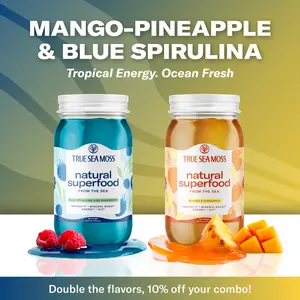 True Sea Moss 2-Bottle Bundle: Mango-Pineapple & Blue Spirulina-Raspberry – Rich in Essential Minerals & Vitamins – supports vitality