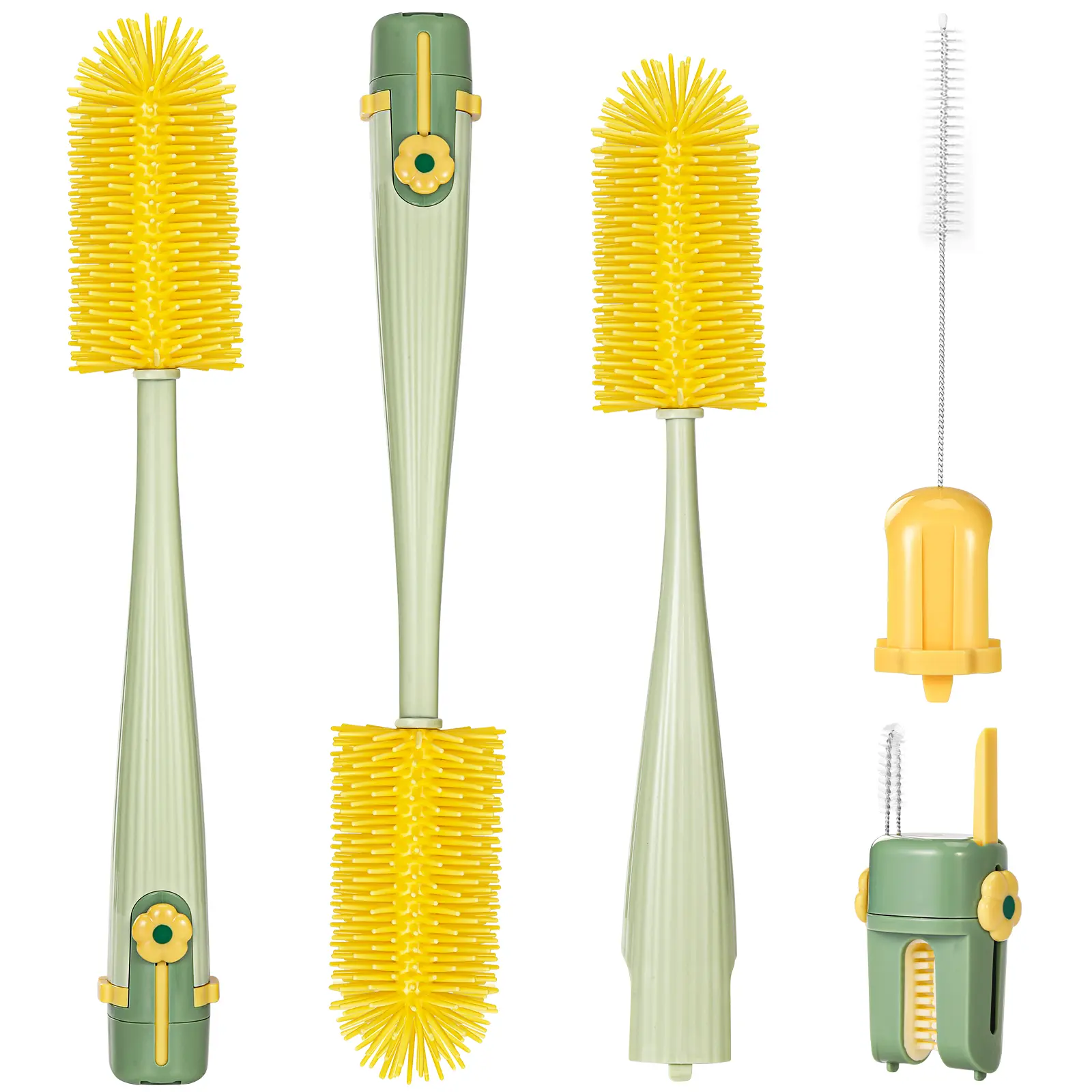Orzbow 5-in-1 Silicone Baby Bottle Brush Set Multifunctional Straw, Rim & Seal Cleaner Dishwasher Safe