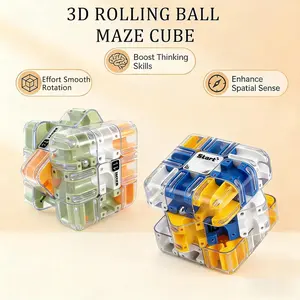 2 In 1 3D Rolling Ball Maze Cube Puzzle Toy, Rotatable Transparent Maze Ball Cube Brain Teaser Game, Spatial Thinking Training Educational Fidget Play Toy, Parent-Child Interactive Stress Relief Gift for Kids Boys Girls
