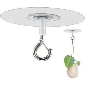 1 Pc Transparent Adhesive Ceiling Hook, Drill Free Hanging Ceilings Hook Suit for Home Storage, Hanging Plants, Weight-Bearing Stick-On Ceiling Hooks, Hook with Safety Clasp, Home Storage Accessory