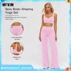 MFVIM Women’s Two-Piece Sports Set – High-Waisted Yoga Pants with Tummy Control and Micro Flare, Premium Contrast Color Design for Running and Everyday Wear