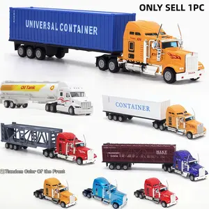 Length 27cm Alloy Car Head + Universal Container Set, Random Color, 1:65 Scale Die-Cast Truck Toy Model, Boy Decoration Gift, Alloy Construction, Age Suitability