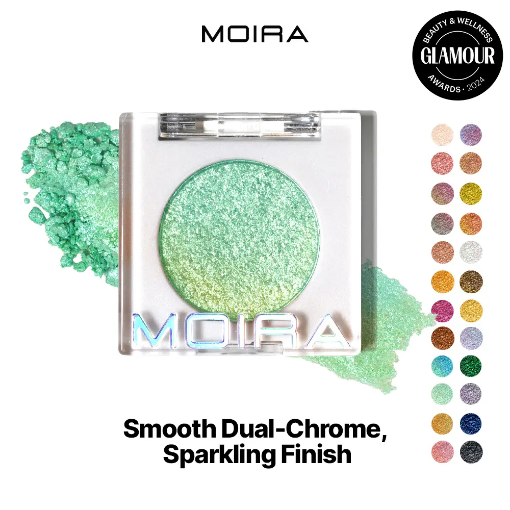 MOIRA | Chroma Light Eye Shadow (010, Aquamarine) | High-Pigment Foiled Finish, Creamy Blendable Microfine Shimmer, 100% Vegan