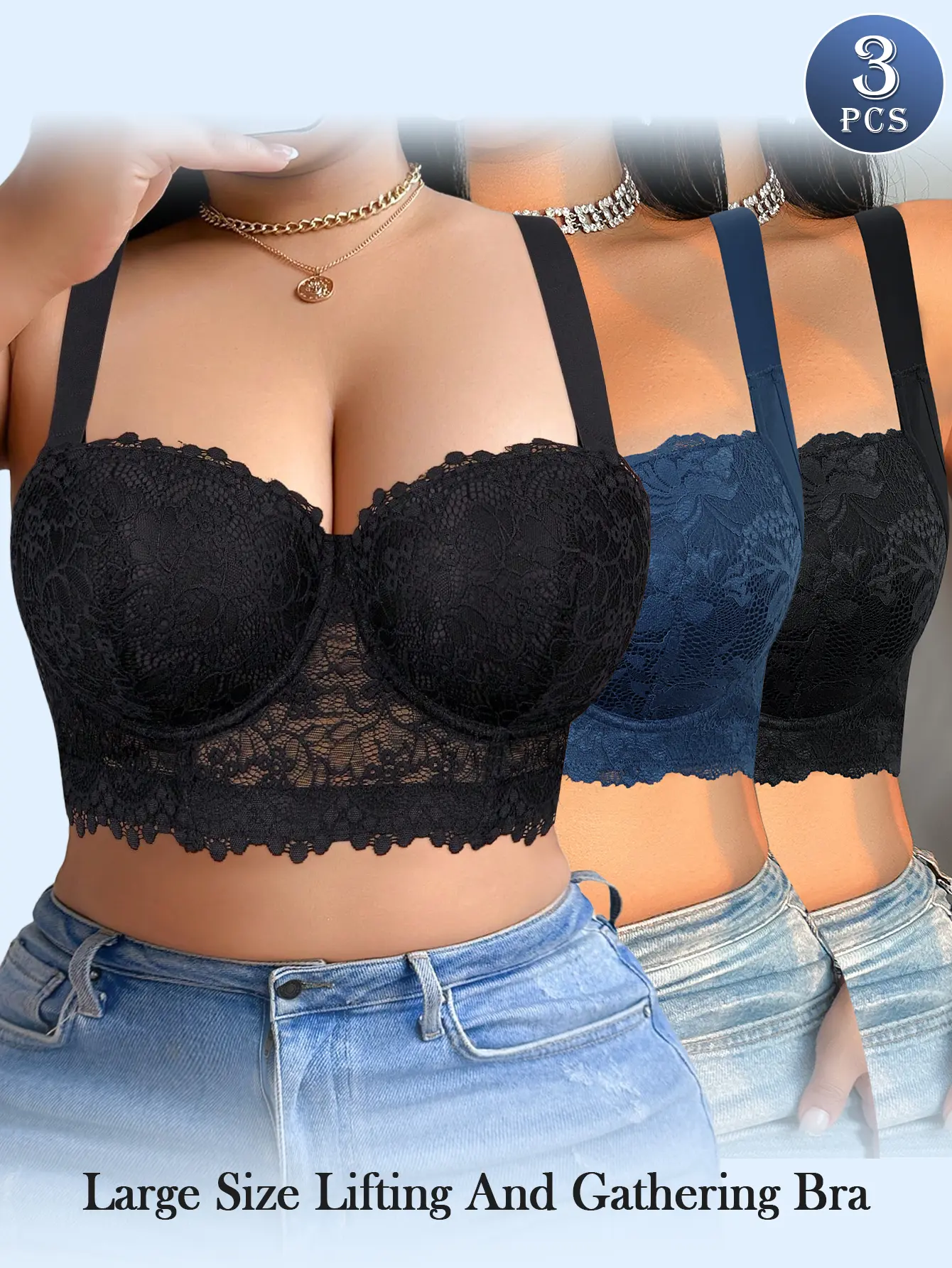 Ecomilky Women's Plus Size Lifting & Gathering Bra 3-Piece Supportive DD Cups, Comfortable Lace Cami, Basic Bridal-Friendly, Soft, Printed, for Everyday Wear, Seamless Bra Set, Do Not Dry Clean Strapless Push Up push up bra bra bras push up bras for women