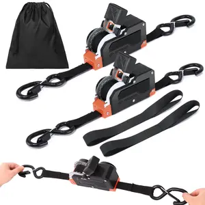 Dual-End Retractable Ratchet Straps 1" x 20in, 1650lb Heavy Duty Tie Down, Freely Adjustable Ratchet Position, S-Hook with Clip for Motorcycles, Kayaks, Boats, ATVs