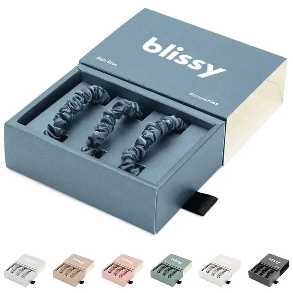 Blissy Silk Skinny Scrunchies (3-Pack) – 100% Mulberry Silk Hair Ties – Dent-Free, Snag-Free