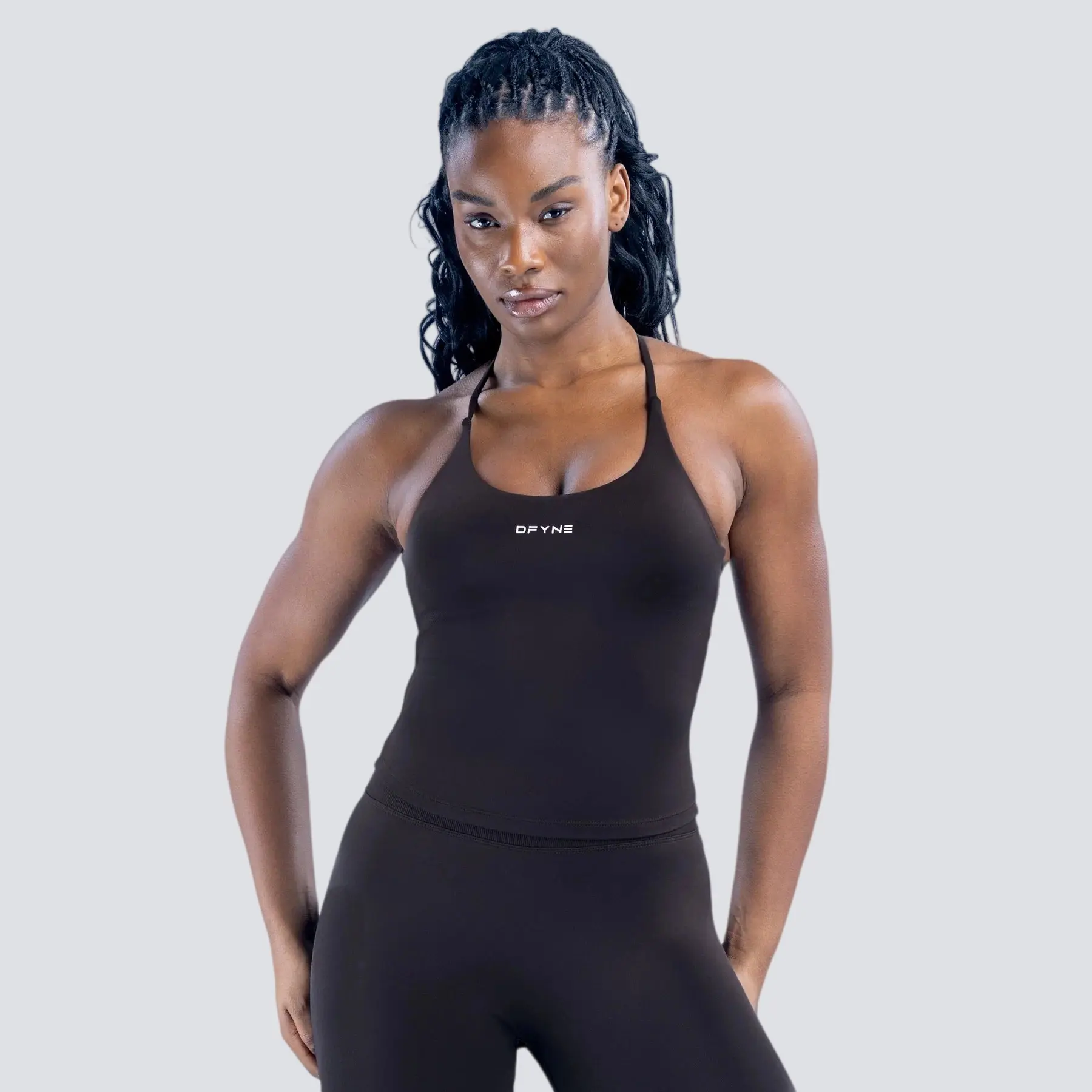 DFYNE Seamless Strappy Tank Top Built-In Bra Workout Cami Top Strappy Back Yoga Athletic Crop Tank