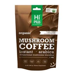 HiPlus Superfoods Mushroom Coffee USDA Organic with 10 Adaptogenic Mushrooms and MCT Oil, USA Grown Instant Coffee for Better Energy, Focus, Digestion, Immunity with Lion's Mane & Turkey Tail, 30 servings