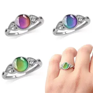 Flower Heart Mood Ring Silver Plated Women Vintage Ring Color Change R44
