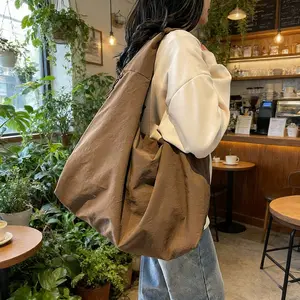 Women's Plain Lightweight Slouchy Tote Bag - Casual Large Capacity Shoulder Bag with Multiple Pockets - Ideal for Commute School & Travel