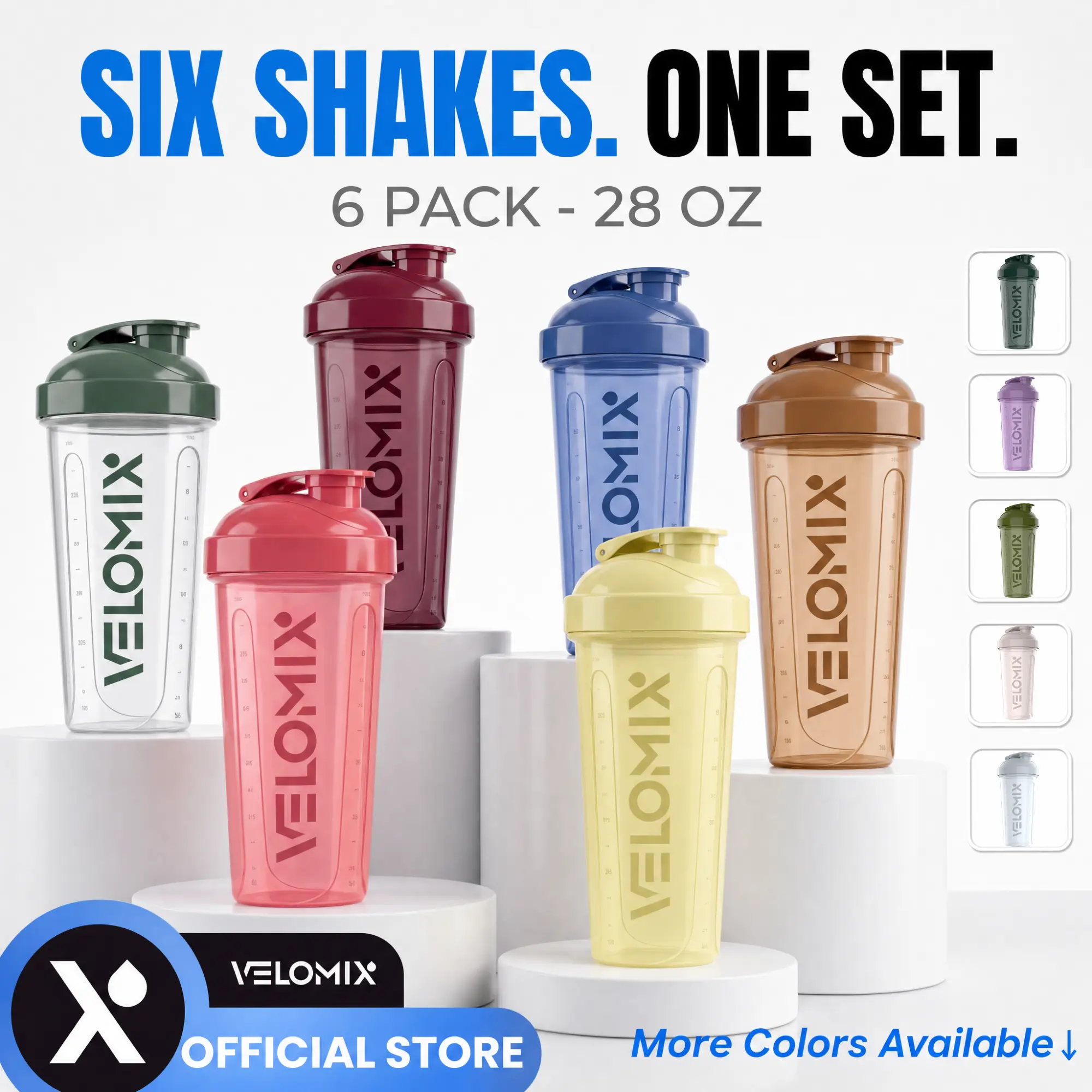 VELOMIX 6-Pack 28oz Protein Shaker Bottles - BPA-Free, Leak-Proof Gym Accessories Water Bottles with Wire Whisk Ball for Gym Essentials, Gym Bottle Water